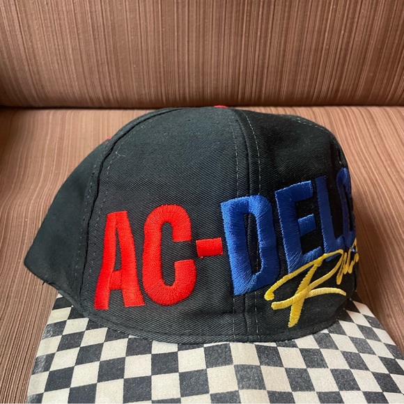 Men's VINTAGE RARE REEBOK AC-DELCO Racing Checkered Flag Snap-Back - Picture 3 of 6